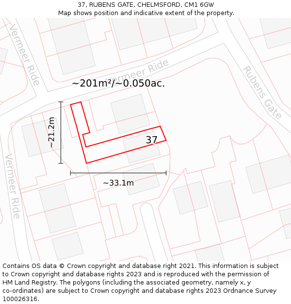 37, RUBENS GATE, CHELMSFORD, CM1 6GW: Plot and title map