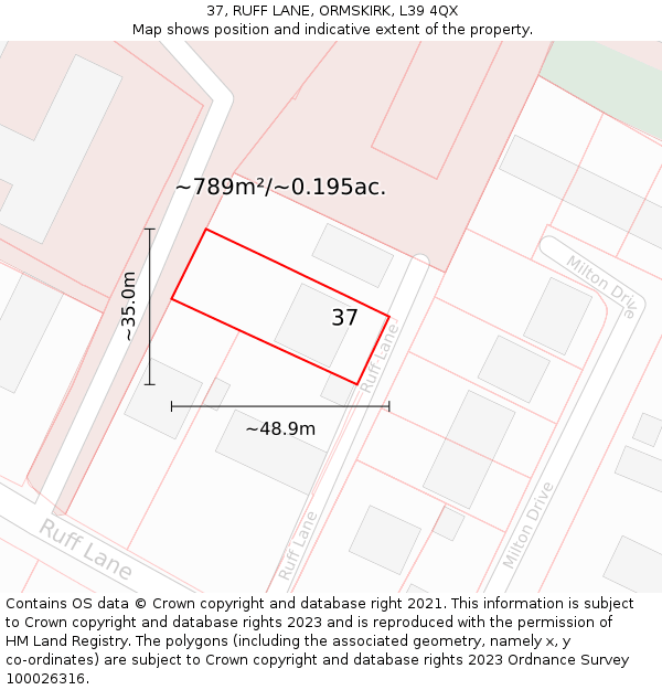 37, RUFF LANE, ORMSKIRK, L39 4QX: Plot and title map
