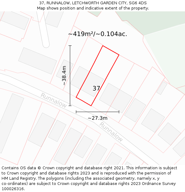 37, RUNNALOW, LETCHWORTH GARDEN CITY, SG6 4DS: Plot and title map