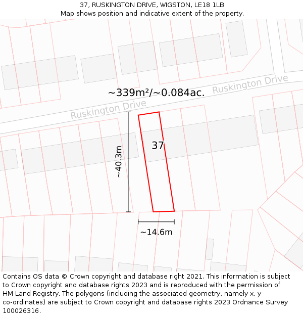 37, RUSKINGTON DRIVE, WIGSTON, LE18 1LB: Plot and title map