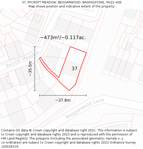 37, RYCROFT MEADOW, BEGGARWOOD, BASINGSTOKE, RG22 4QE: Plot and title map
