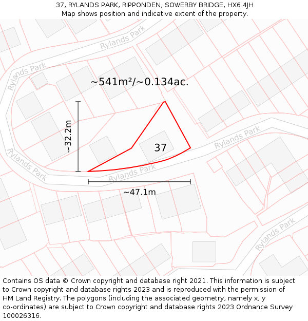 37, RYLANDS PARK, RIPPONDEN, SOWERBY BRIDGE, HX6 4JH: Plot and title map