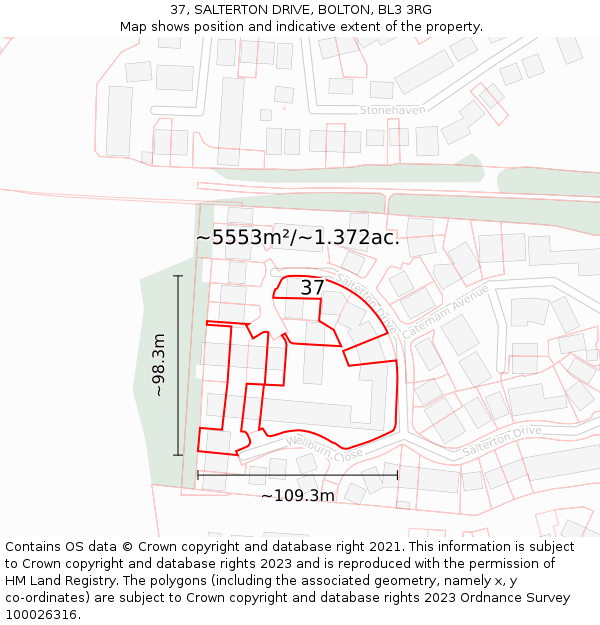 37, SALTERTON DRIVE, BOLTON, BL3 3RG: Plot and title map