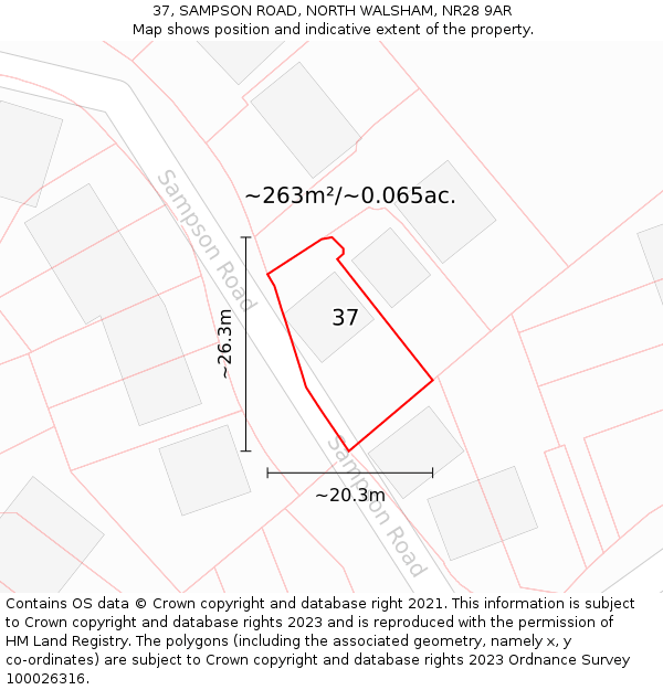 37, SAMPSON ROAD, NORTH WALSHAM, NR28 9AR: Plot and title map