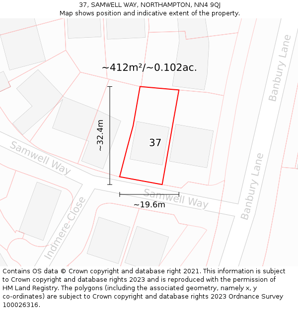 37, SAMWELL WAY, NORTHAMPTON, NN4 9QJ: Plot and title map