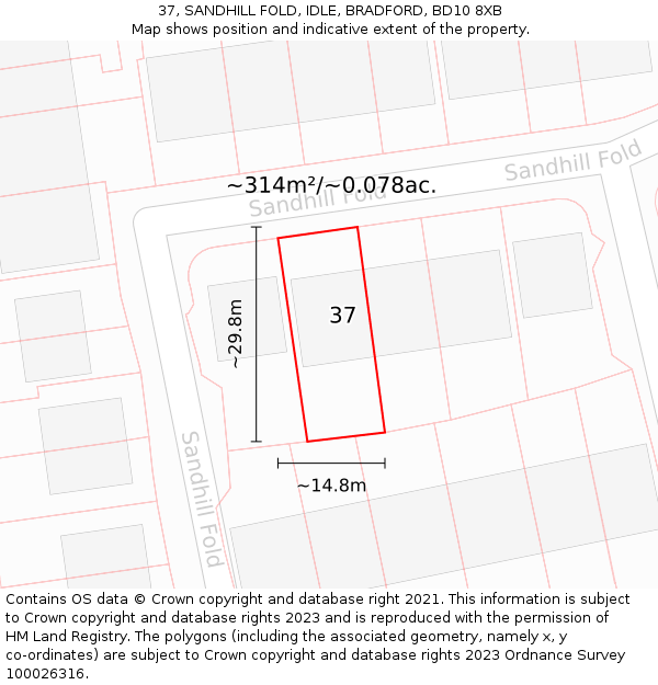37, SANDHILL FOLD, IDLE, BRADFORD, BD10 8XB: Plot and title map