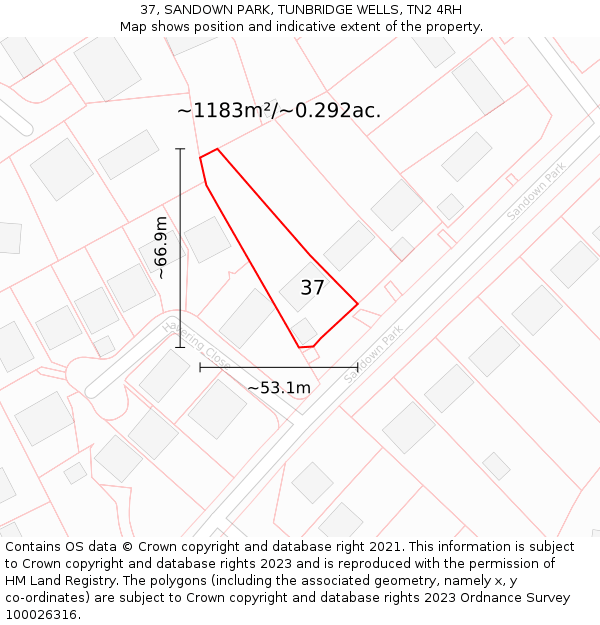 37, SANDOWN PARK, TUNBRIDGE WELLS, TN2 4RH: Plot and title map
