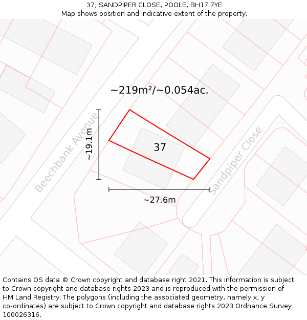 37, SANDPIPER CLOSE, POOLE, BH17 7YE: Plot and title map