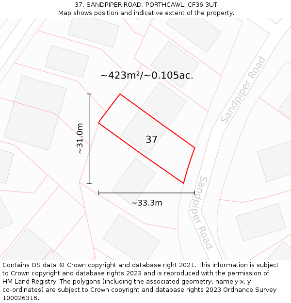 37, SANDPIPER ROAD, PORTHCAWL, CF36 3UT: Plot and title map