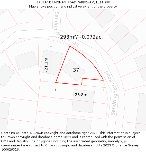 37, SANDRINGHAM ROAD, WREXHAM, LL11 2RF: Plot and title map