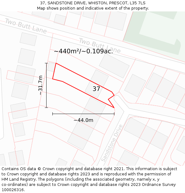 37, SANDSTONE DRIVE, WHISTON, PRESCOT, L35 7LS: Plot and title map