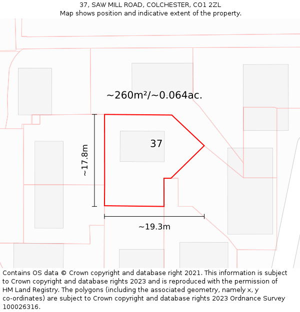 37, SAW MILL ROAD, COLCHESTER, CO1 2ZL: Plot and title map