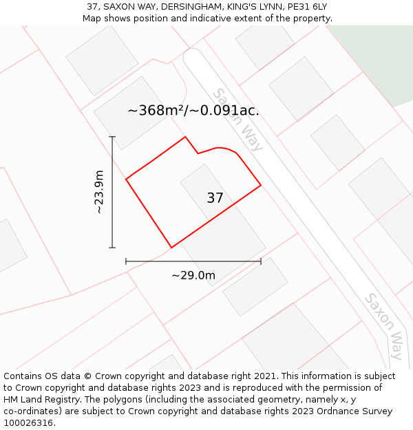37, SAXON WAY, DERSINGHAM, KING'S LYNN, PE31 6LY: Plot and title map