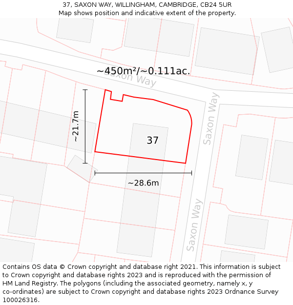 37, SAXON WAY, WILLINGHAM, CAMBRIDGE, CB24 5UR: Plot and title map