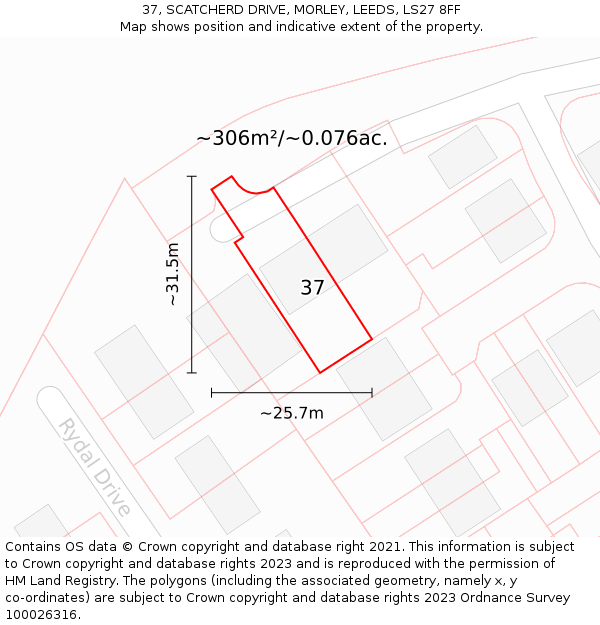 37, SCATCHERD DRIVE, MORLEY, LEEDS, LS27 8FF: Plot and title map
