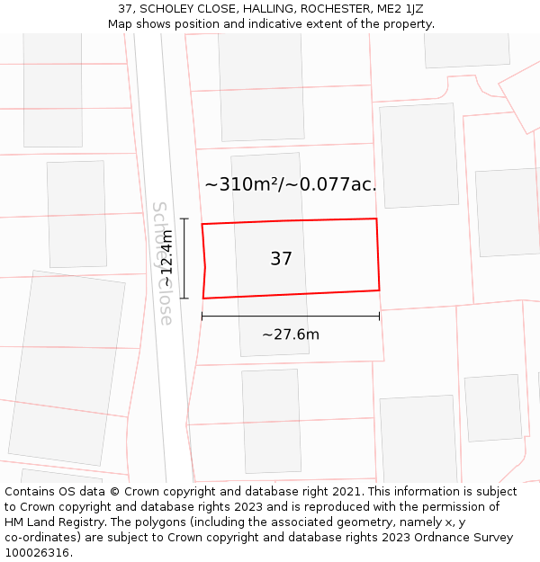 37, SCHOLEY CLOSE, HALLING, ROCHESTER, ME2 1JZ: Plot and title map