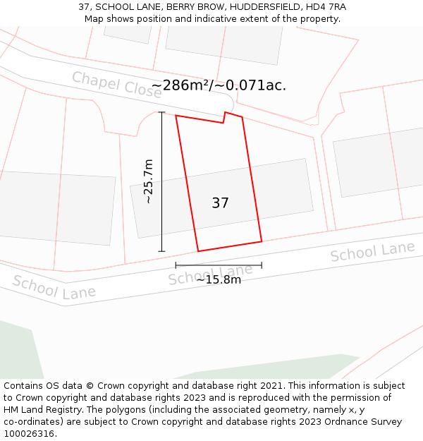 37, SCHOOL LANE, BERRY BROW, HUDDERSFIELD, HD4 7RA: Plot and title map