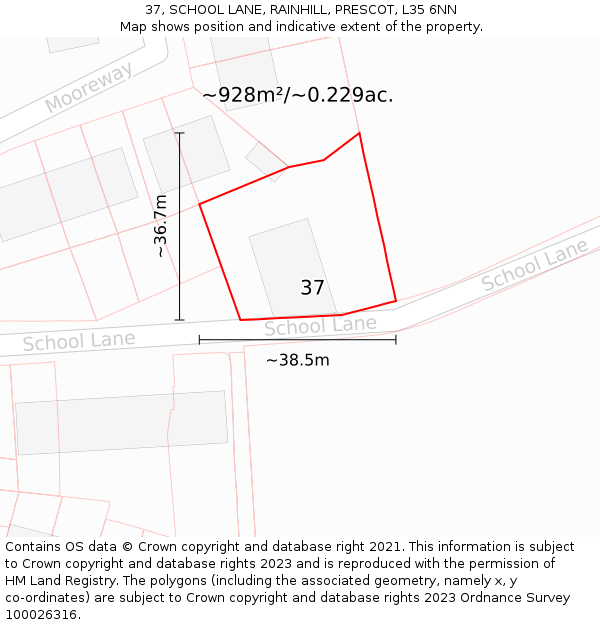 37, SCHOOL LANE, RAINHILL, PRESCOT, L35 6NN: Plot and title map