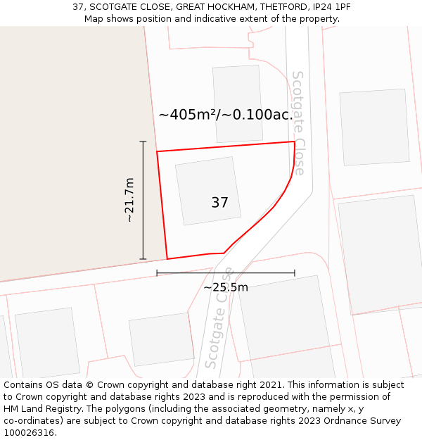 37, SCOTGATE CLOSE, GREAT HOCKHAM, THETFORD, IP24 1PF: Plot and title map