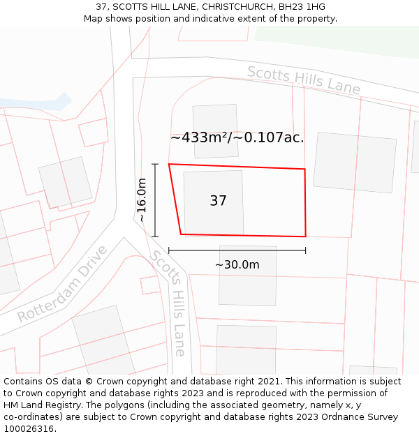 37, SCOTTS HILL LANE, CHRISTCHURCH, BH23 1HG: Plot and title map