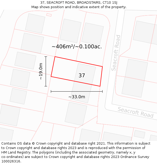 37, SEACROFT ROAD, BROADSTAIRS, CT10 1SJ: Plot and title map