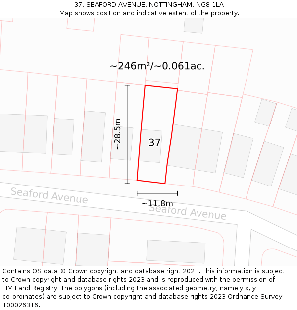 37, SEAFORD AVENUE, NOTTINGHAM, NG8 1LA: Plot and title map