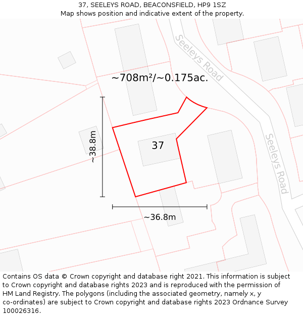 37, SEELEYS ROAD, BEACONSFIELD, HP9 1SZ: Plot and title map