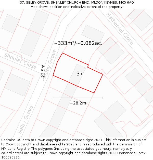37, SELBY GROVE, SHENLEY CHURCH END, MILTON KEYNES, MK5 6AQ: Plot and title map