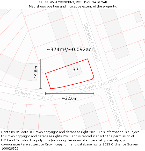 37, SELWYN CRESCENT, WELLING, DA16 2AP: Plot and title map