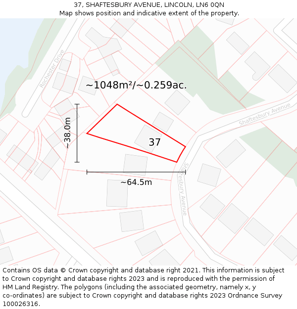 37, SHAFTESBURY AVENUE, LINCOLN, LN6 0QN: Plot and title map