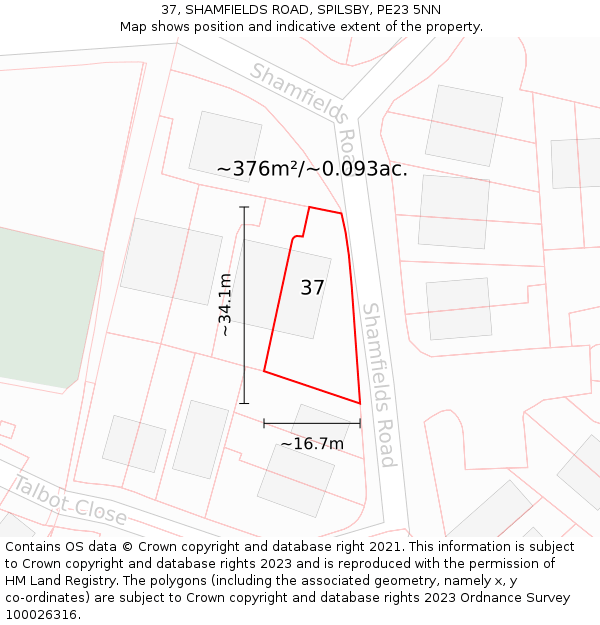 37, SHAMFIELDS ROAD, SPILSBY, PE23 5NN: Plot and title map