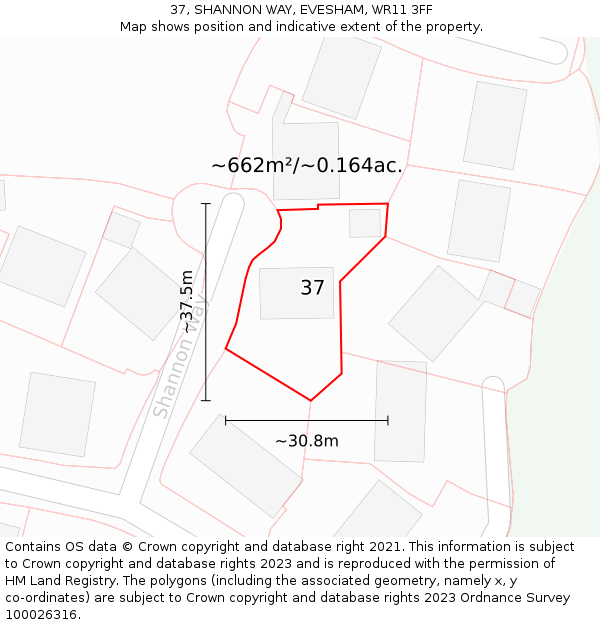 37, SHANNON WAY, EVESHAM, WR11 3FF: Plot and title map