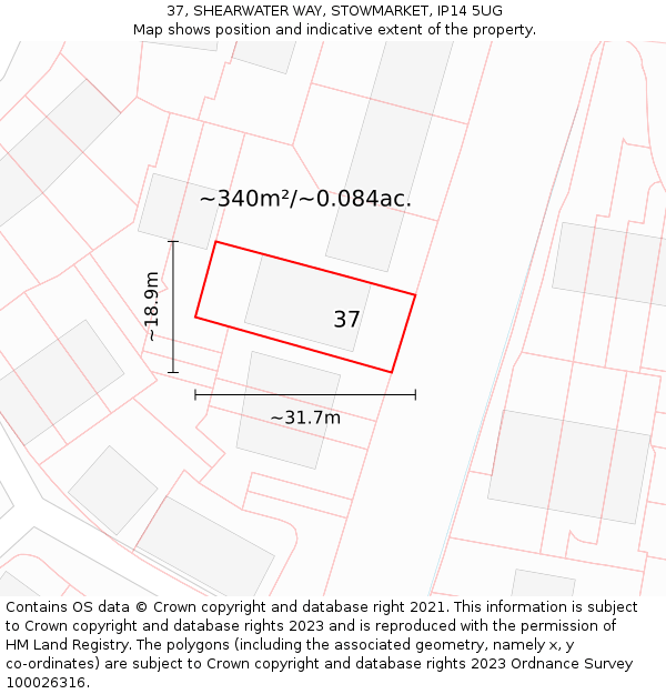 37, SHEARWATER WAY, STOWMARKET, IP14 5UG: Plot and title map