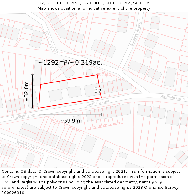 37, SHEFFIELD LANE, CATCLIFFE, ROTHERHAM, S60 5TA: Plot and title map