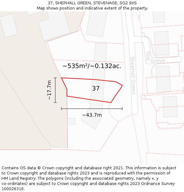 37, SHEPHALL GREEN, STEVENAGE, SG2 9XS: Plot and title map