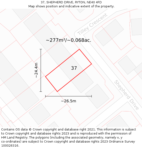 37, SHEPHERD DRIVE, RYTON, NE40 4FD: Plot and title map