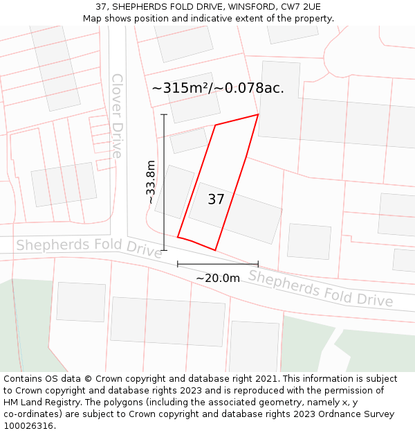 37, SHEPHERDS FOLD DRIVE, WINSFORD, CW7 2UE: Plot and title map