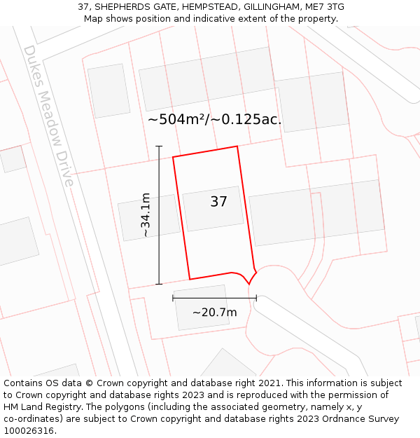 37, SHEPHERDS GATE, HEMPSTEAD, GILLINGHAM, ME7 3TG: Plot and title map