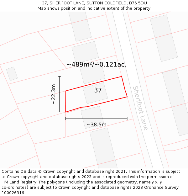 37, SHERIFOOT LANE, SUTTON COLDFIELD, B75 5DU: Plot and title map