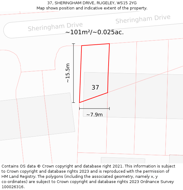 37, SHERINGHAM DRIVE, RUGELEY, WS15 2YG: Plot and title map