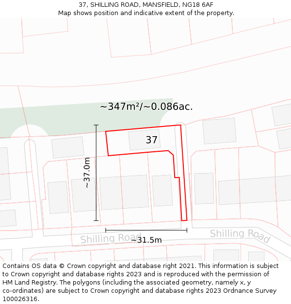 37, SHILLING ROAD, MANSFIELD, NG18 6AF: Plot and title map