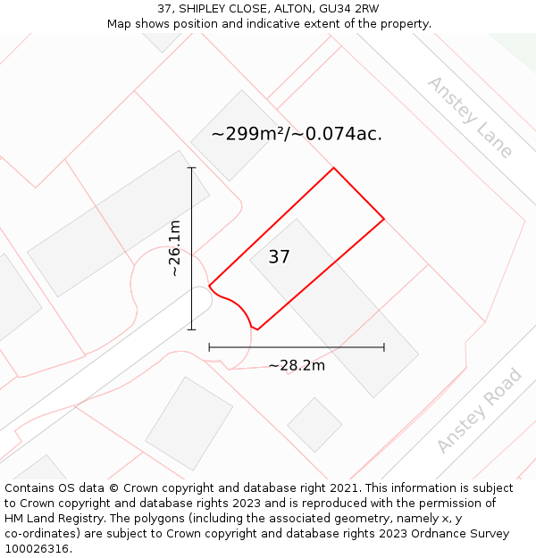 37, SHIPLEY CLOSE, ALTON, GU34 2RW: Plot and title map