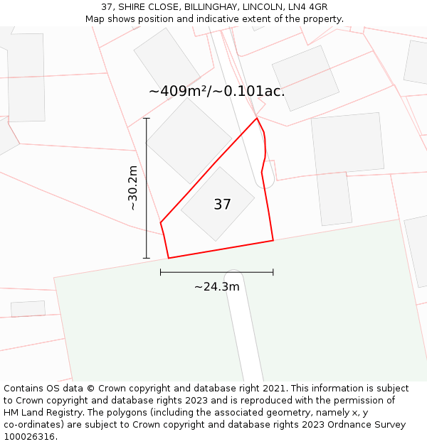 37, SHIRE CLOSE, BILLINGHAY, LINCOLN, LN4 4GR: Plot and title map