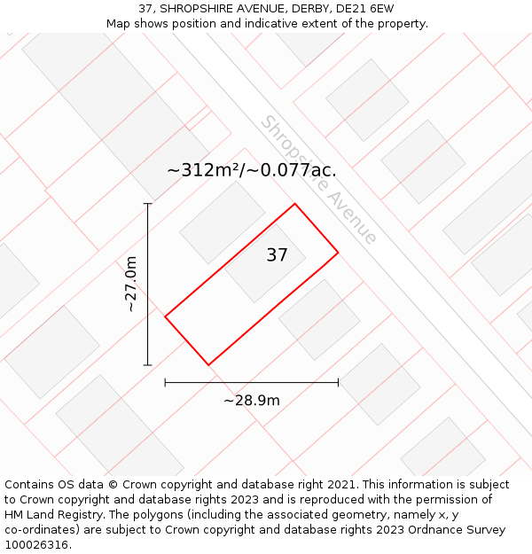 37, SHROPSHIRE AVENUE, DERBY, DE21 6EW: Plot and title map