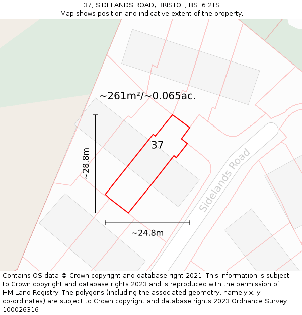 37, SIDELANDS ROAD, BRISTOL, BS16 2TS: Plot and title map