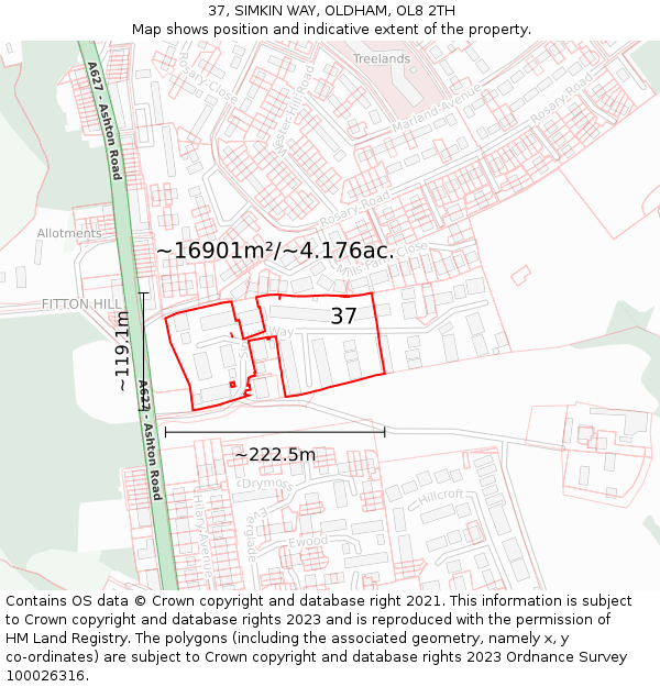 37, SIMKIN WAY, OLDHAM, OL8 2TH: Plot and title map