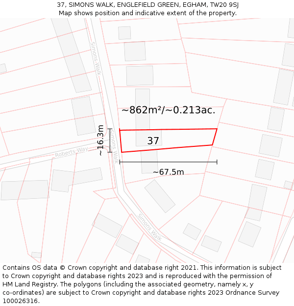 37, SIMONS WALK, ENGLEFIELD GREEN, EGHAM, TW20 9SJ: Plot and title map