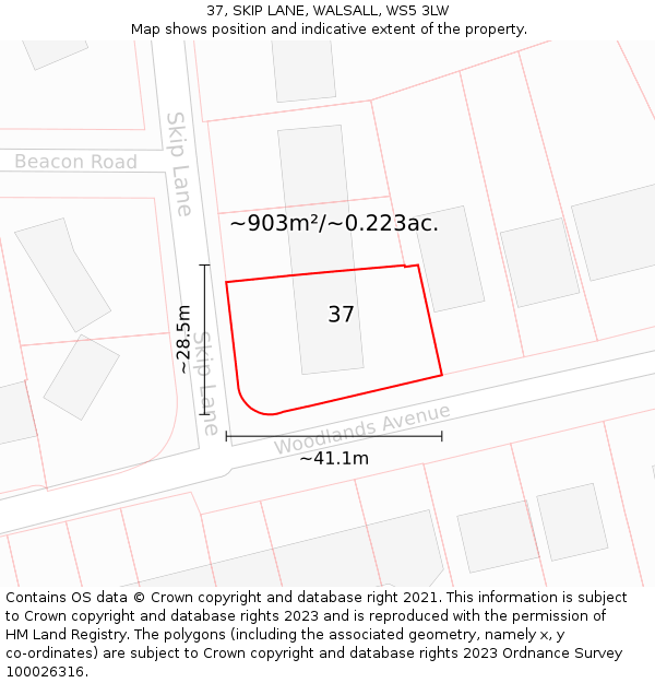 37, SKIP LANE, WALSALL, WS5 3LW: Plot and title map