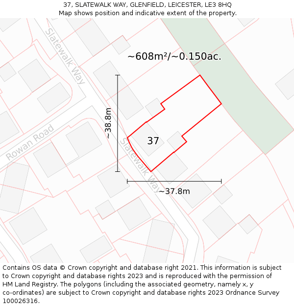 37, SLATEWALK WAY, GLENFIELD, LEICESTER, LE3 8HQ: Plot and title map