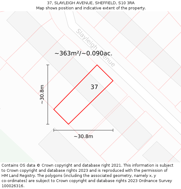 37, SLAYLEIGH AVENUE, SHEFFIELD, S10 3RA: Plot and title map